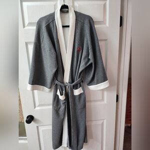 Gray and White Waffle Knit Robe